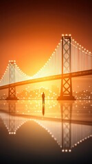 Man standing before impressive bridge architecture solitary figure stands contemplating vast bridge construction offering scale and perspective
