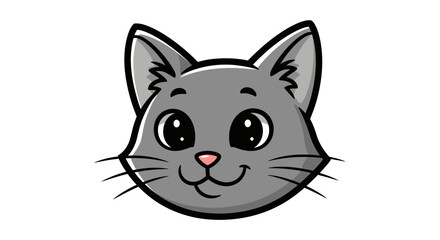 Obraz premium Cartoon illustration of a cute gray cat face with big eyes and a smiling expression