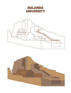 Ancient Nalanda University vector symbolizing education, wisdom, heritage, architecture, and history of India