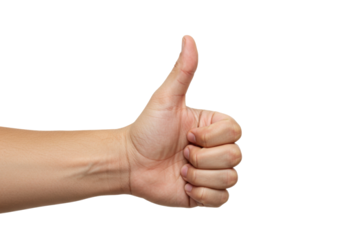 Isolated hand gesture of a thumb up, concept of approval or success, expressing agreement