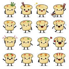Obraz premium Collection of Cute Noodle Bread Characters with Various Expressions.