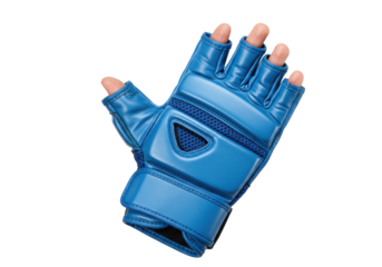 Isolated leather blue MMA gloves for striking with short fingers and wrist protection