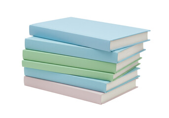 Isolated stack of five hardcover books in pastel colors for educational or decorative use