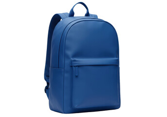 Isolated blue unisex backpack for urban lifestyle, school, or travel gear and essentials
