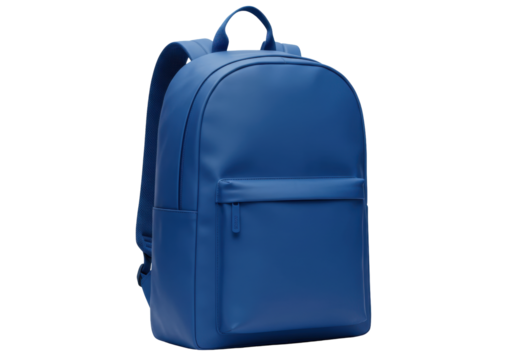 Isolated blue unisex backpack for urban lifestyle, school, or travel gear and essentials