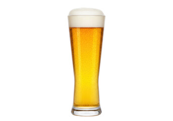 Isolated pint glass of light beer with foamy head, refreshing cold beverage, drink