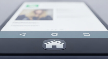 Closeup of a smartphone screen displaying a home button, showcasing modern technology and user interface design for mobile applications and device navigation
