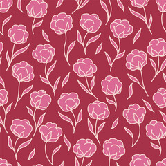 Hand drawn summer floral background. Botanical seamless pattern made of abstract flowers. Sketch drawing. Vintage style. Good for bedding, textile