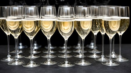 Many Glasses of Sparkling Champagne, Festive Drinks, Celebration