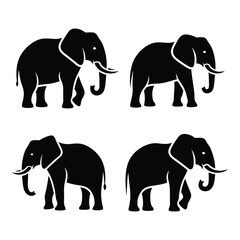 Four silhouette elephants standing facing right profile majestic african wildlife herd mammal creatures design elements nature animal icons set silhouette © JASMIN