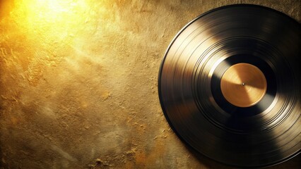 Obraz premium A Golden Age Vinyl Record on a Textured Background, Reflecting Warm Light