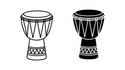 African Djembe Drums Outline and Silhouette Vector Icons