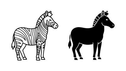 Stylized Black and White Zebra Illustrations, Outline and Silhouette Graphic