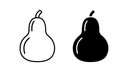 Simple Black and White Pear Shapes Outline and Solid Icons