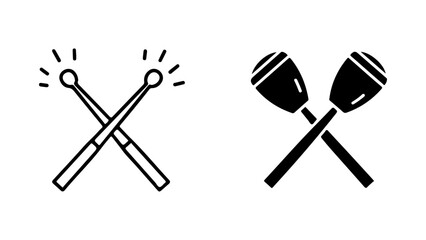 Outline and Silhouette Icons of Crossed Musical Percussion Instruments