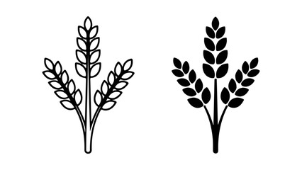 Minimalist Black Wheat Grain Icons in Outline and Filled Styles