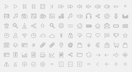A collection of various outline icons, representing different digital functions and symbols.