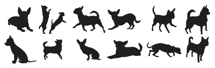  set cihuahua silhouette vector illustration 