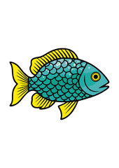 Vector illustration of ornamental fish line on white background