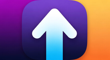 Modern upload icon with a sleek design, featuring an upward arrow indicating uploading, perfect for app interfaces and web design, with a colorful gradient backdrop
