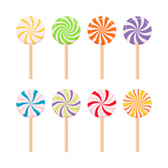 Colorful lollipops vector set. Caramel candies with different flavors illustration.