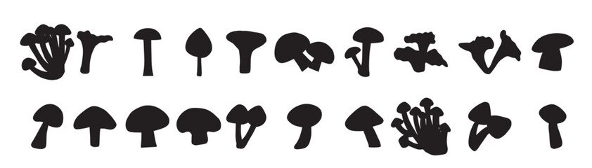 collection of silhouette illustrations of types of mushrooms vector