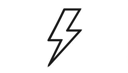 A minimalist monochrome illustration showcasing a simple outlined lightning bolt. The image has a plain white background