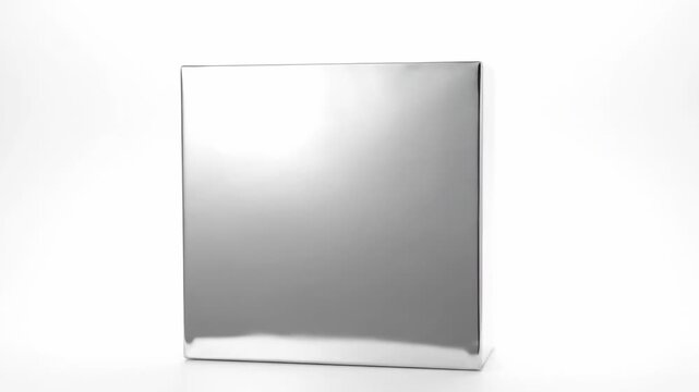 Metallic Silver Box on White Background - A close-up shot of a tall, rectangular, metallic silver box with a reflective surface, standing upright.