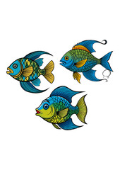 Vector illustration of ornamental fish line on white background