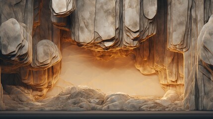 Abstract Cave Interior with Warm Lighting and Textured Rock Formations