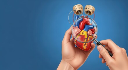 Hand examining a human heart for valve replacement