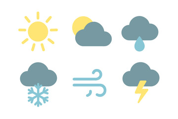 Fototapeta premium Flat design set of six essential weather forecast symbols for digital interfaces