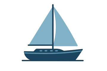 Fototapeta premium Minimalist sailboat with blue sails and dark hull isolated on white background