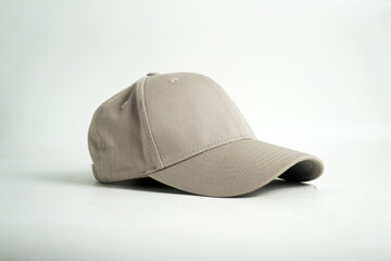 A blank gray baseball cap sits on a clean white background, viewed from a straight-on perspective. This versatile image is perfect for mockups, clothing, or accessory concepts.

