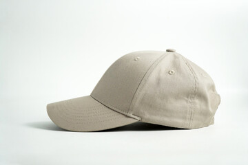 A blank gray baseball cap sits on a clean white background, viewed from a straight-on perspective. This versatile image is perfect for mockups, clothing, or accessory concepts.

