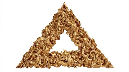 Ornate golden triangle decorative element on white background isolated