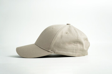 A blank gray baseball cap sits on a clean white background, viewed from a straight-on perspective. This versatile image is perfect for mockups, clothing, or accessory concepts.

