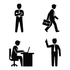 Set of four silhouette business figures depicting office professionals in various poses and activities for corporate concepts silhouette