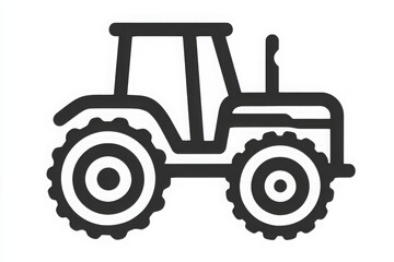Obraz premium A black outline of a farm tractor is displayed on a plain white background. The tractor shows distinct wheels and a simple structure, emphasizing agricultural equipment.