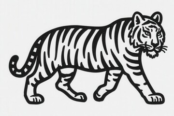 Obraz premium This artwork depicts a white tiger in mid-stride, highlighting its unique stripes and muscular form. The illustration captures the essence of this majestic animal in a minimalist style.