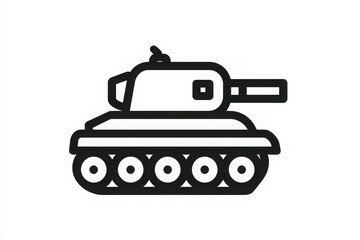 Obraz premium A tank is illustrated with bold lines and minimal detail. It features a turret and tracks, emphasizing its military design. The image showcases the iconic shape and structure of a tank.