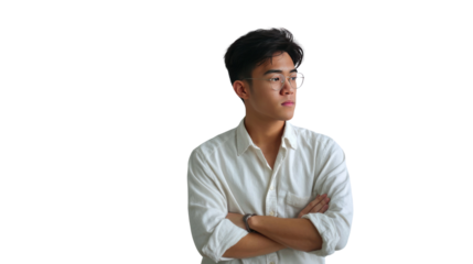 The Thinking Man: An individual contemplates with glasses on, arms crossed, embodying the calm and composed in their quest.