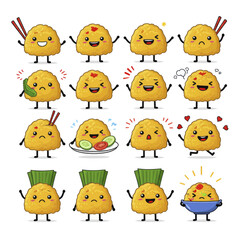 Obraz premium Set of Cute Fried Rice Cartoon Characters with Different Emotions.