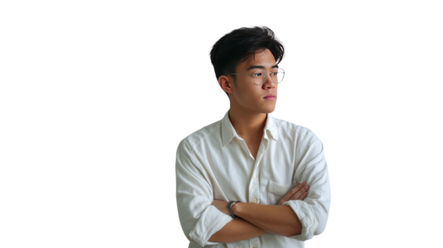 The Thinking Man: An individual contemplates with glasses on, arms crossed, embodying the calm and composed in their quest.