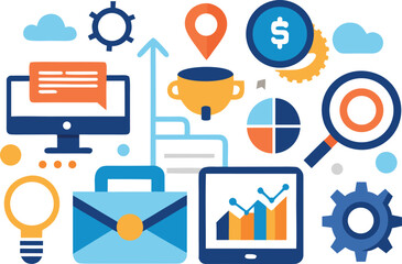 Marketing and seo icons pack detailed vector illustration scalable eps graphics