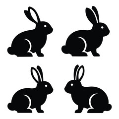 Four silhouette black rabbit icons cute easter spring bunny animal graphics for design projects and content creation silhouette