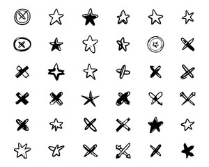 Hand-drawn stars and x marks doodle set
