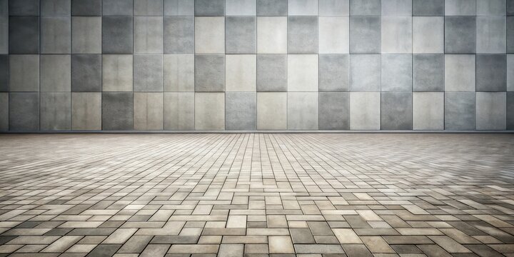 Modern Architectural Design  Empty Space with Interlocking Stone Pavement and Grey Panel Wall