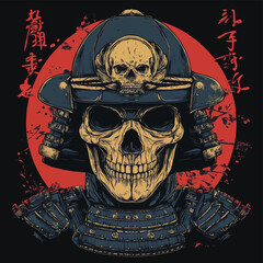 skull samourai , vector style simple color