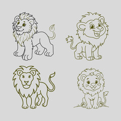 A funny set of cute cartoon vector animals including a sheep, elephant, lion, dog, and cat illustration